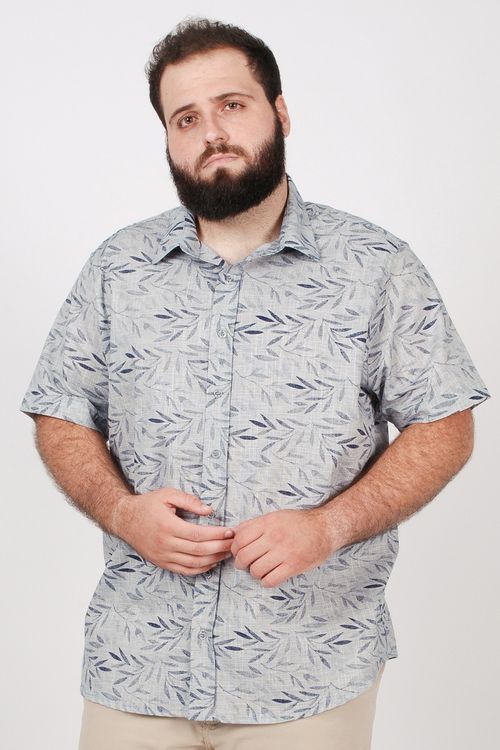 Camisa chambray estampado plus size azul marinho