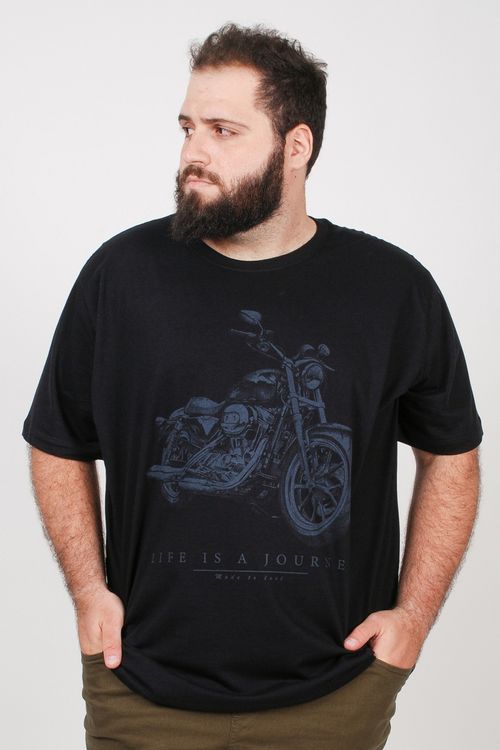 Camiseta plus estampa moto plus size preto