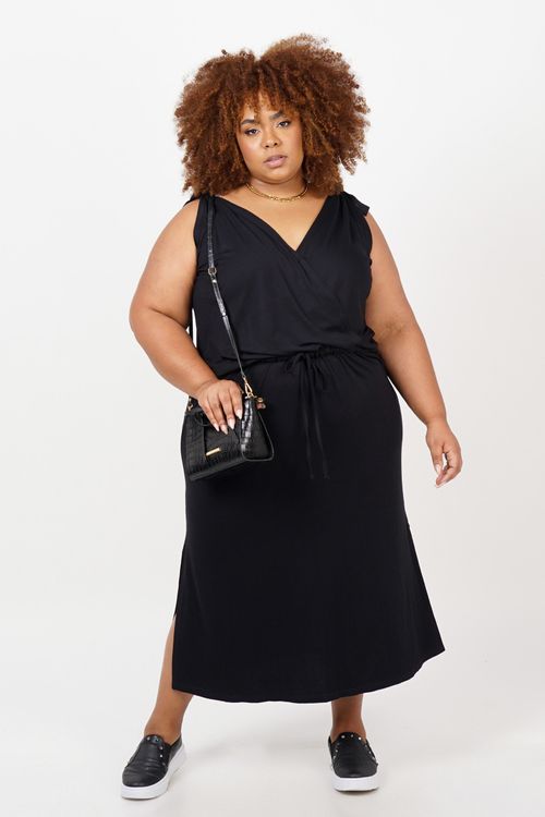 Vestido Decote V Transpassado Preto