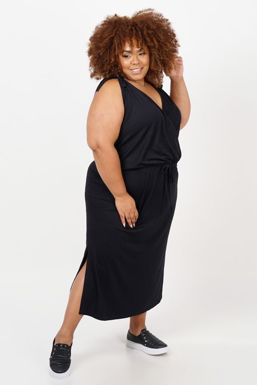 Vestido Decote V Transpassado Preto