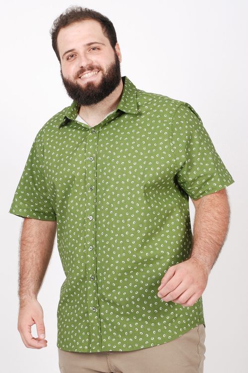 Camisa  tricoline  estampada plus size verde