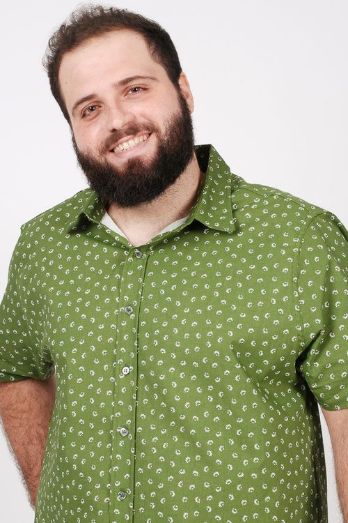 Camisa  tricoline  estampada plus size verde