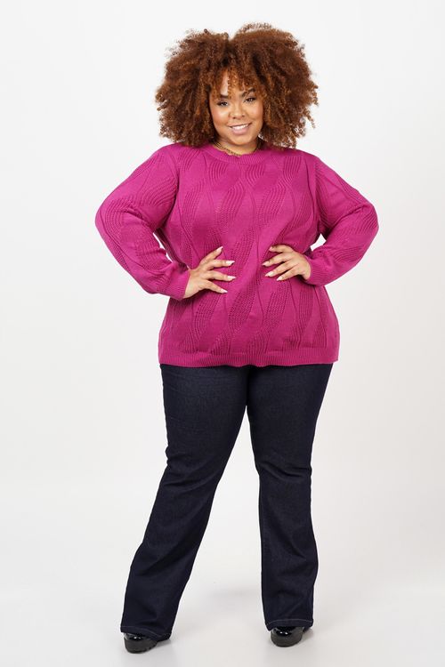 Blusa tricot texturizado plus size roxa