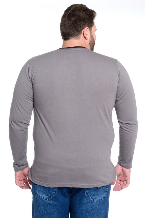 Camiseta masculina cinza manga longa plus size