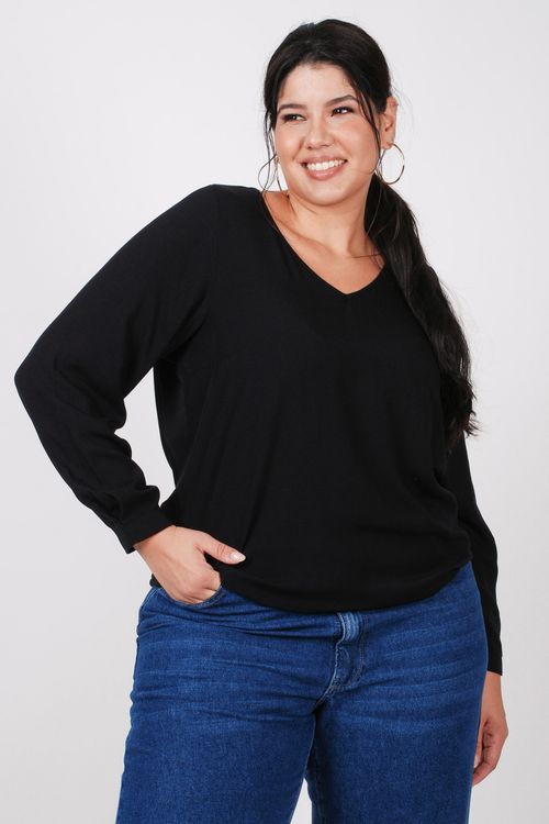 Blusa manga longa viscose plus size preto