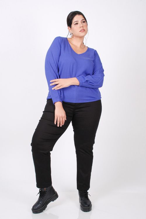 Blusa manga longa viscose plus size roxa