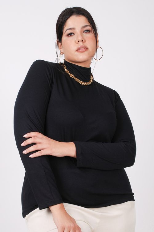 Blusa gola alta plus size preto