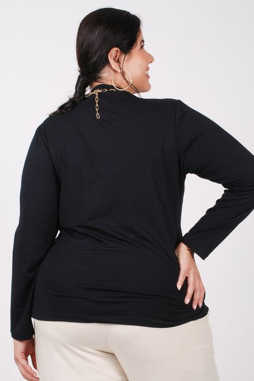 Blusa gola alta plus size preto