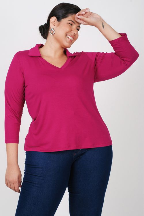 Blusa com gola estilo polo plus size roxa
