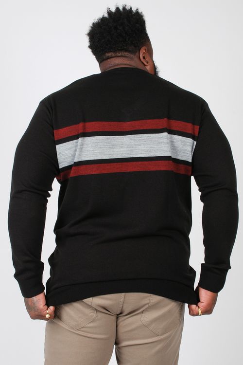 Blusa suéter tricô com listra plus size preto