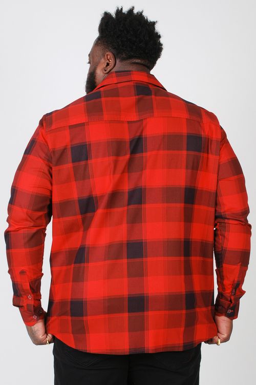Camisa manga longa xadrez plus size vermelho