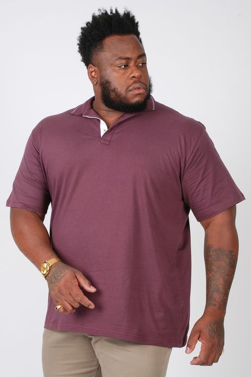 Camisa polo meia malha com frisos plus size roxa