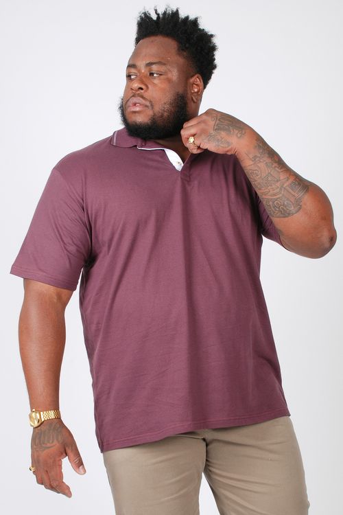 Camisa polo meia malha com frisos plus size roxa