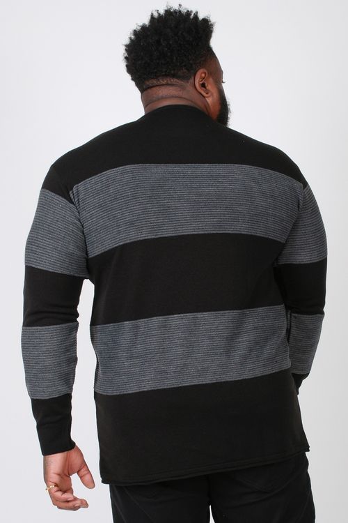 Blusa suéter tricô com listras plus size preto