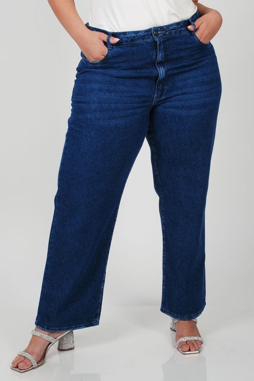 Calça feminina reta jeans plus size jeans blue