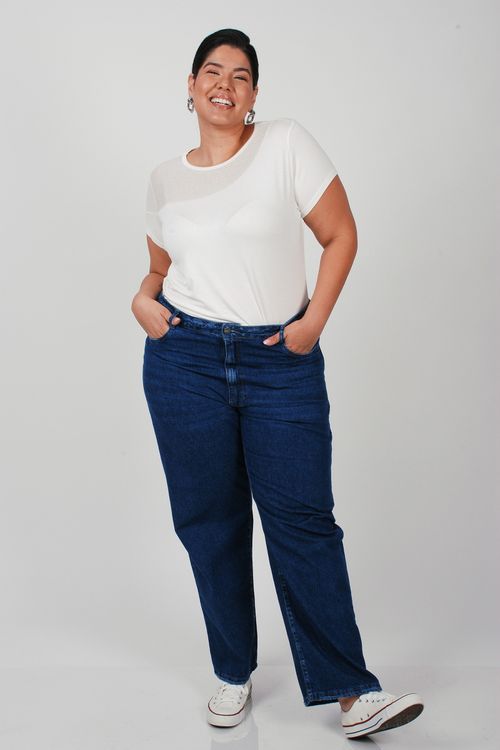 Calça feminina reta jeans plus size jeans blue