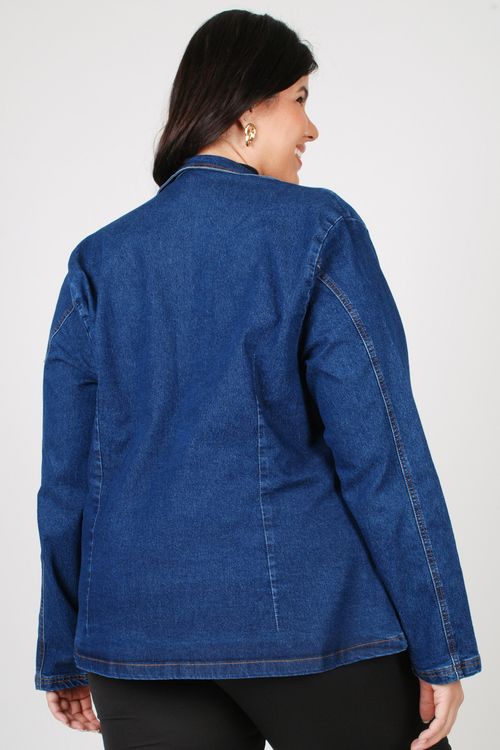 Blazer jeans básica plus size jeans blue