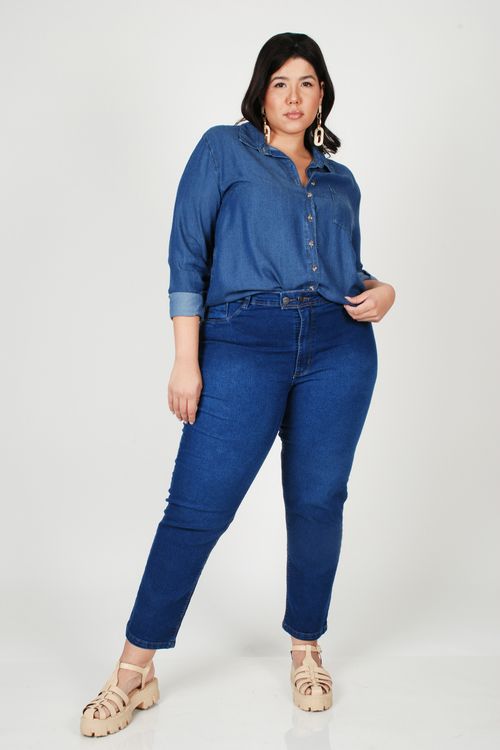 Camisa jeans com bolso plus size jeans blue