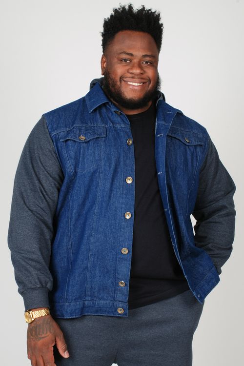 Jaqueta jeans com  moletom plus size. jeans blue