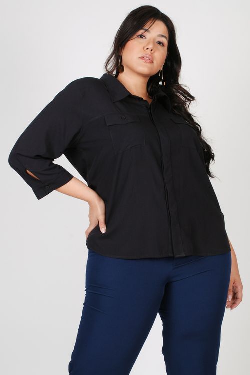 Camisa de viscose plus size preto