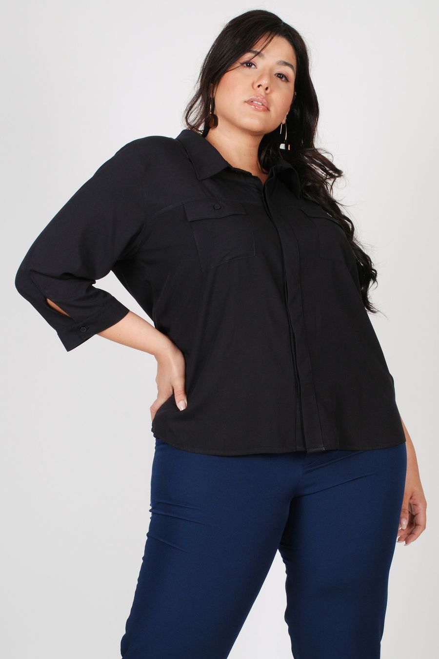 Camisa de viscose plus size preto