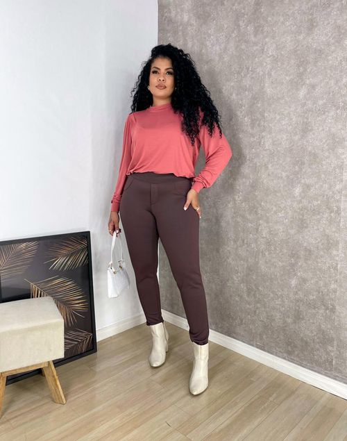 Calça Montaria Zíper Marrom Plus Size