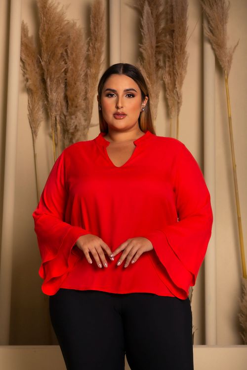 Blusa Manga Flare Vermelho Plus Size