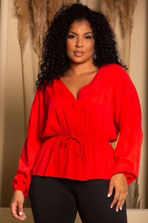 Casaquinho Celina Com Botão Vermelho Plus Size