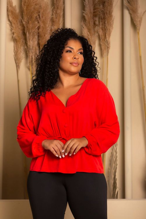 Casaquinho Celina Com Botão Vermelho Plus Size