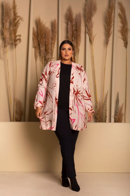 Kimono Cleópatra Estampa Rosa Plus Size