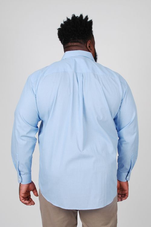 Camisa manga longa tricoline listrado plus size azul