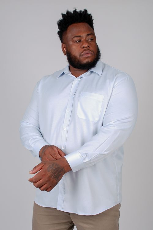 Camisa manga longa tricoline maquinetada plus size cinza