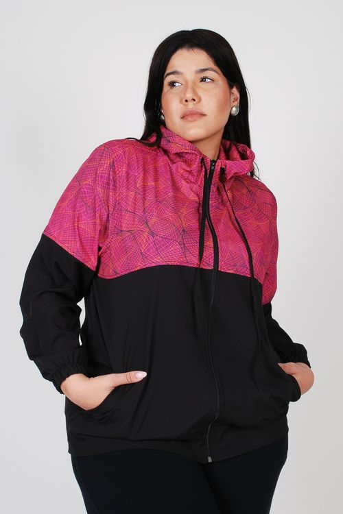 Jaqueta corta vento bloco de cor plus size preto