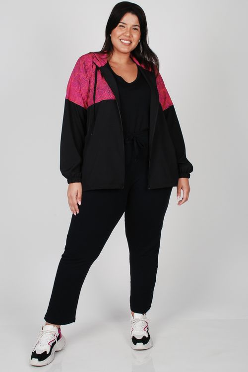 Jaqueta corta vento bloco de cor plus size preto