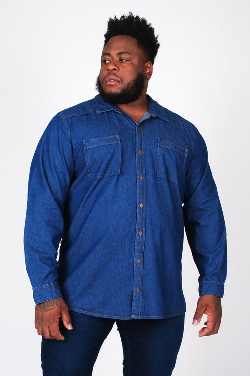 Camisa manga longa jeans plus size jeans blue
