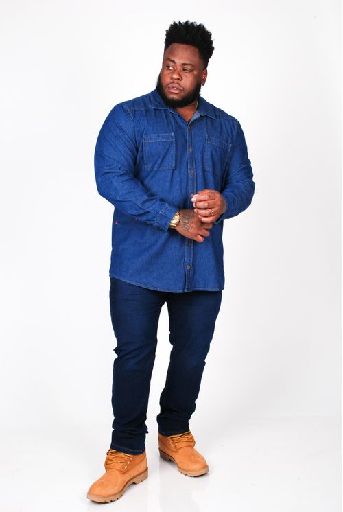 Camisa manga longa jeans plus size jeans blue