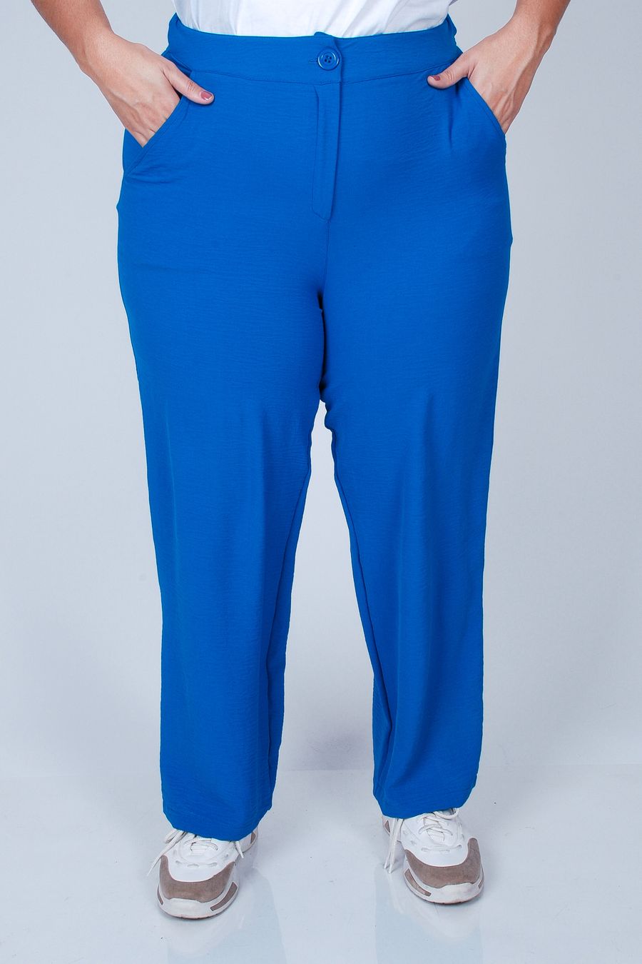 Calça tecido plano plus size... azul