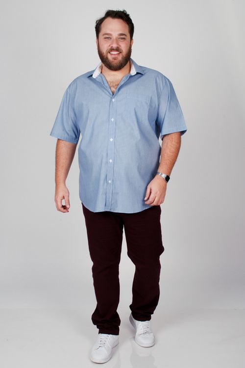 Camisa tricoline listrada plus size azul marinho