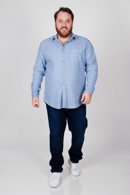 Camisa manga longa tricoline xadrez plus size azul marinho
