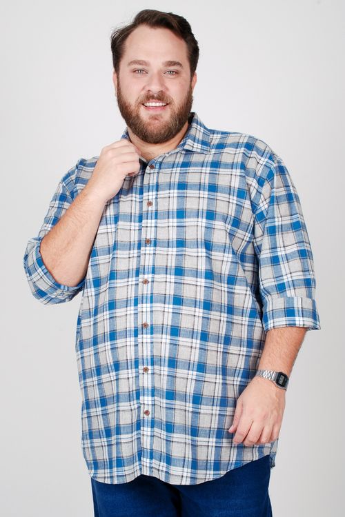 Camisa manga longa xadrez plus size azul