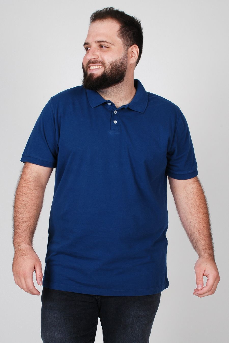 Camisa polo lisa  plus size azul marinho