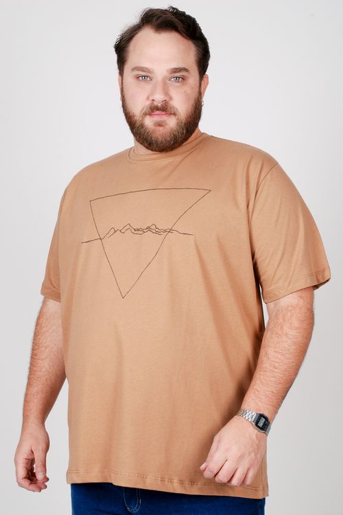 Camiseta com estampa minimalista plus size bege