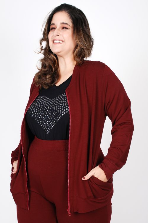Jaqueta moletinho plus size vinho