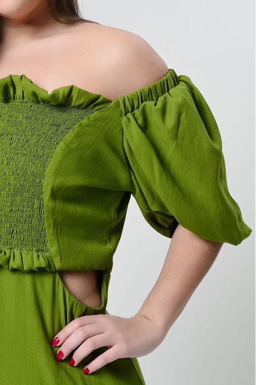 Vestido Longo Ciganinha Verde com Lastex Plus Size