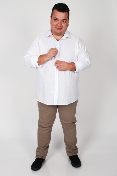 Camisa manga longa lisa plus size branco