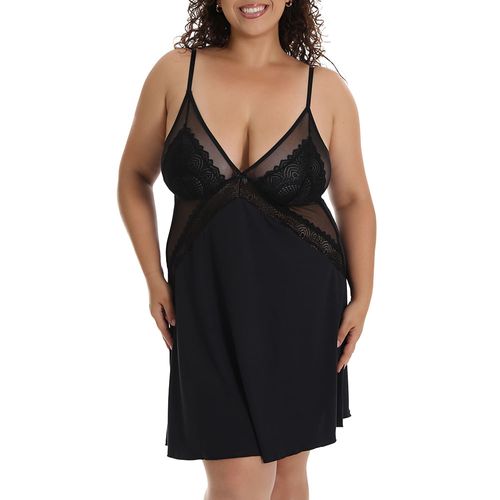 Camisola Plus Size Microfibra Renda Tule
