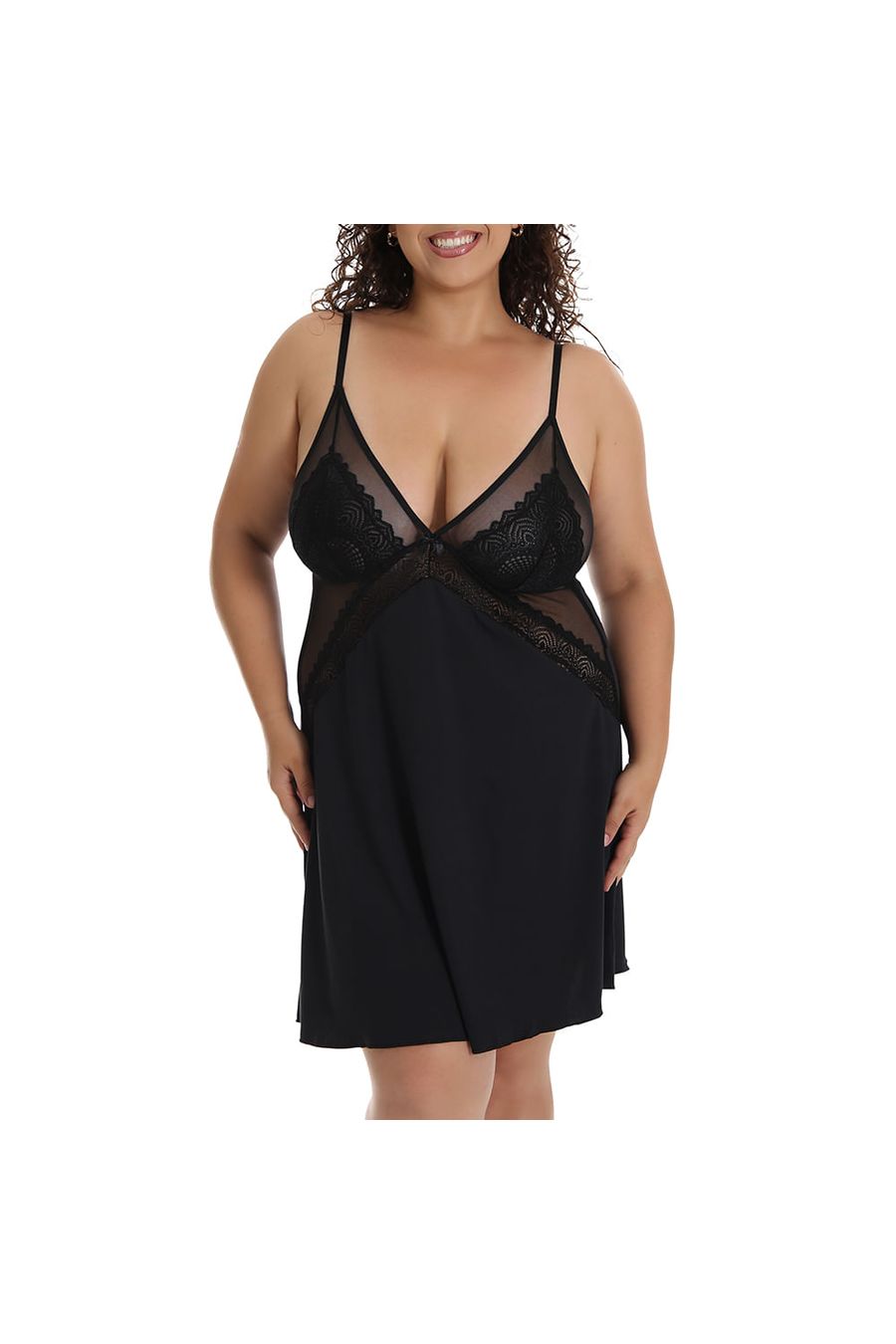 Camisola Plus Size Microfibra Renda Tule