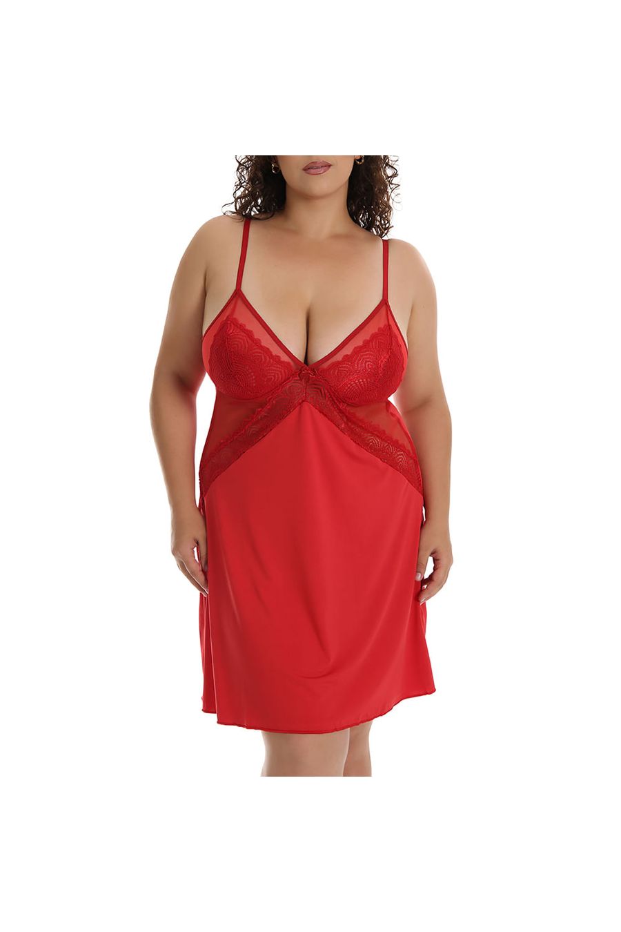 Camisola Plus Size Microfibra Renda Tule