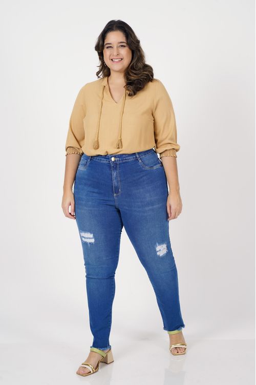 Blusa gola padre com cordão plus size kaki