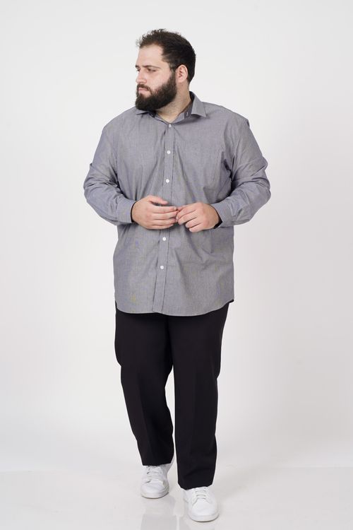 Camisa masculina plus size  tricoline listrado plus size preto